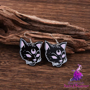 Halloween Black Cat Skull Acrylic Earrings For Women