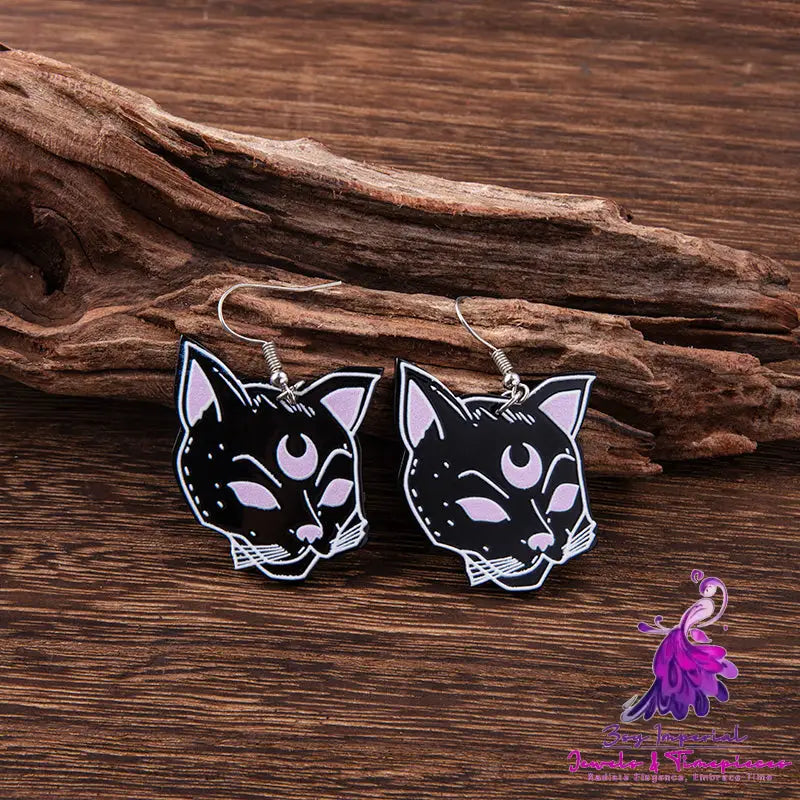 Halloween Black Cat Skull Acrylic Earrings For Women