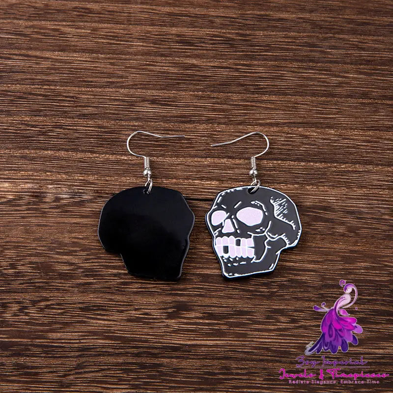 Halloween Black Cat Skull Acrylic Earrings For Women