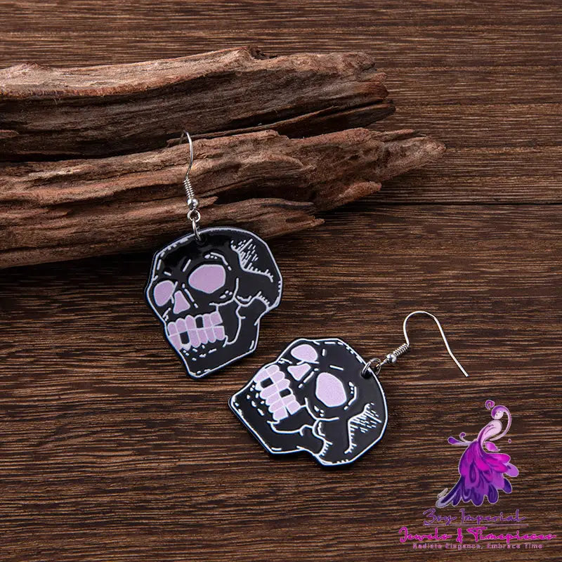 Halloween Black Cat Skull Acrylic Earrings For Women