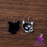 Halloween Black Cat Skull Acrylic Earrings For Women