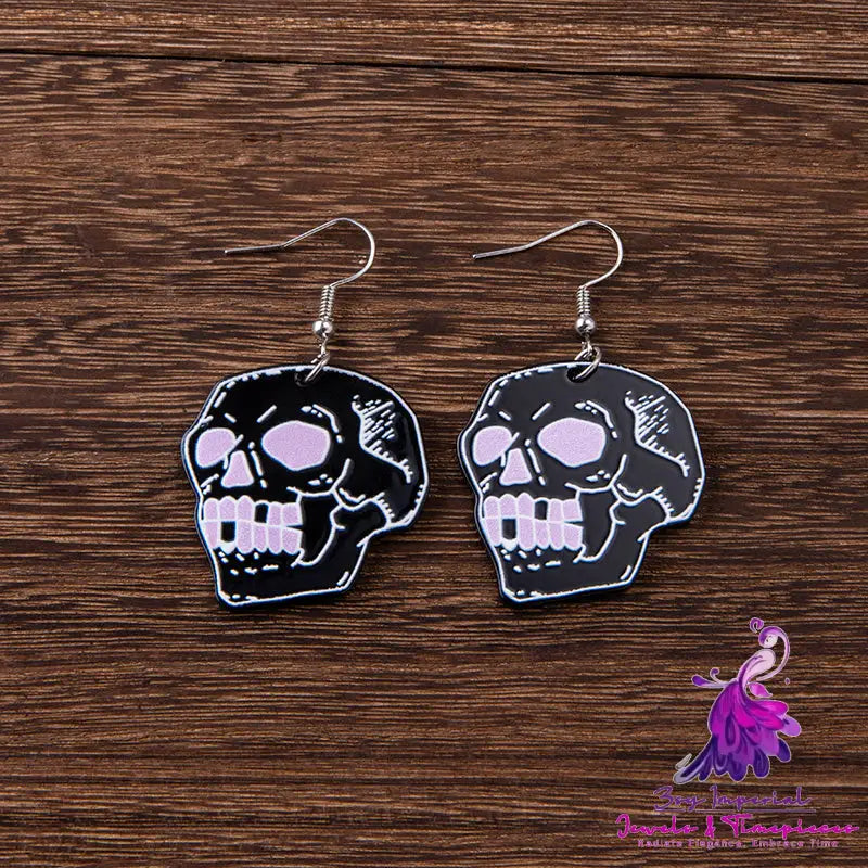 Halloween Black Cat Skull Acrylic Earrings For Women