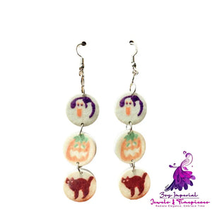 Acrylic Halloween Pumpkin Ghost Cat Element Earrings