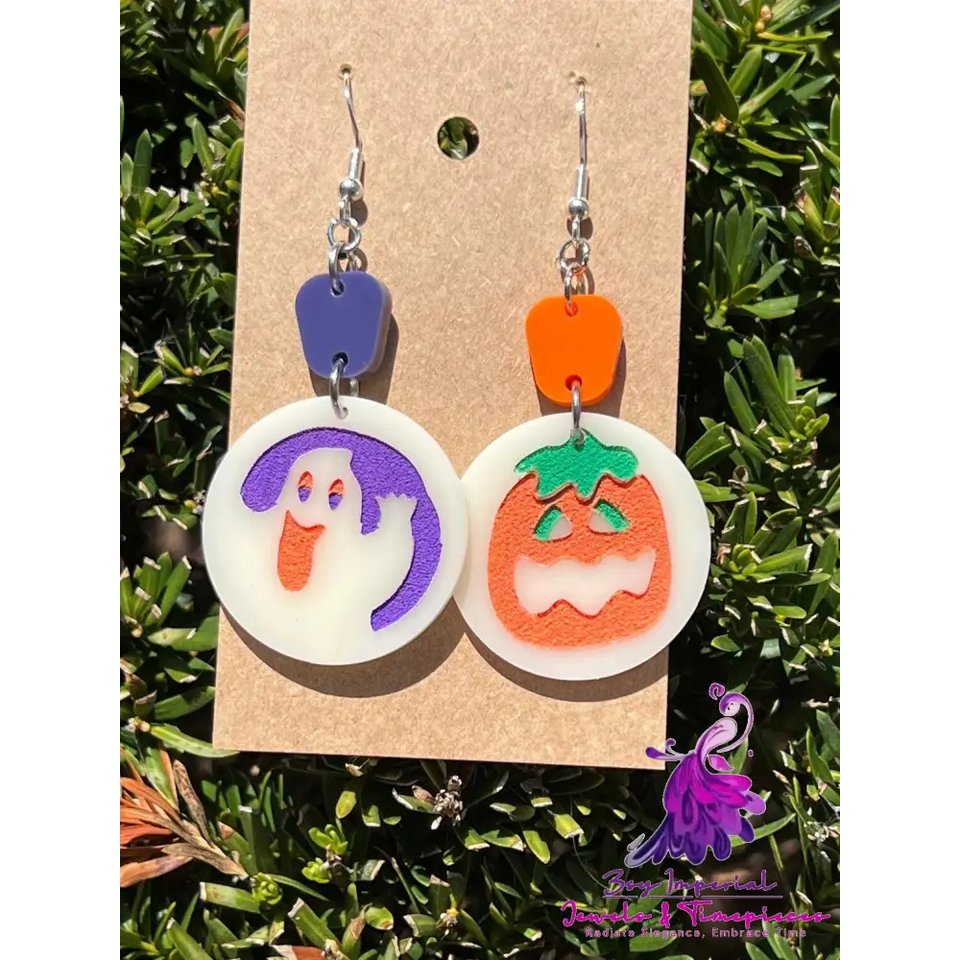 Acrylic Halloween Pumpkin Ghost Cat Element Earrings