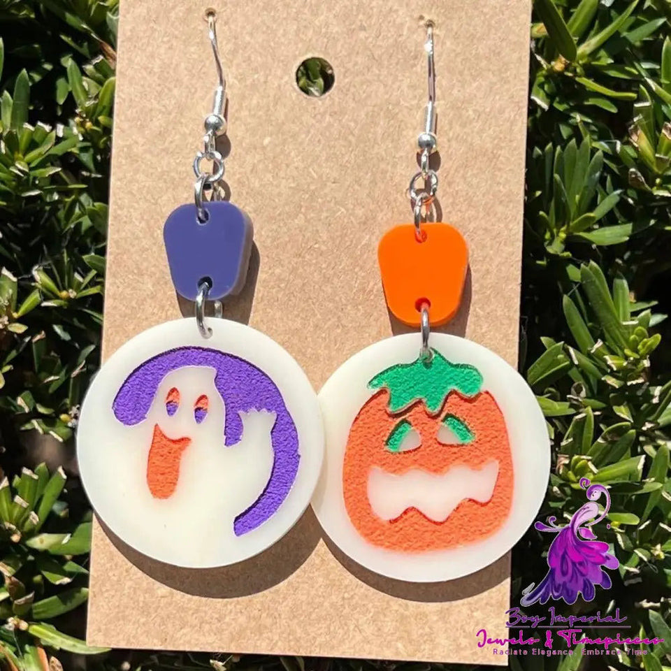 Acrylic Halloween Pumpkin Ghost Cat Element Earrings