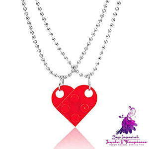 Heart Necklace Love Stitching Acrylic Couple Necklace