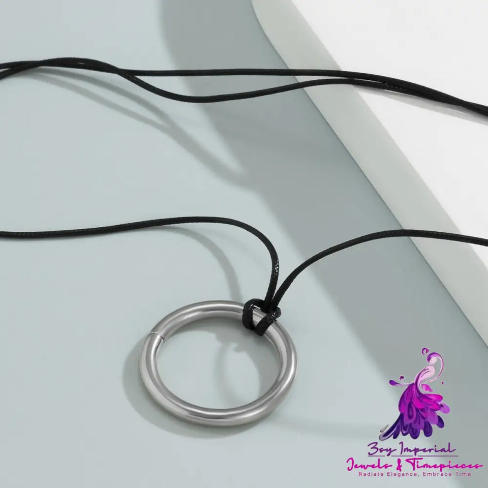 Adjustable Geometric Black Wax Line Necklace