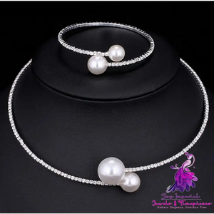 Bridal Crystal Pearl Necklace Bracelet Set