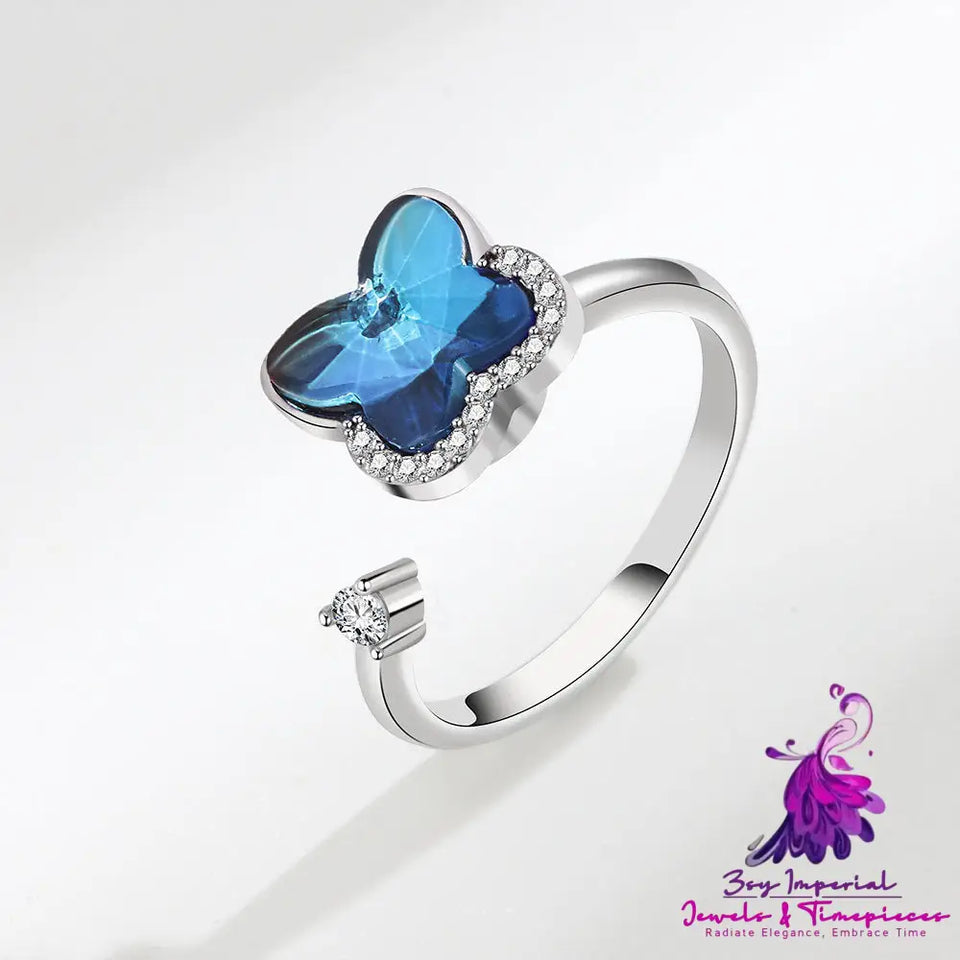 Rotating Butterfly Adjustable Open Ring