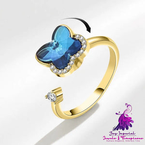 Rotating Butterfly Adjustable Open Ring