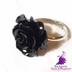 Gothic Black Flower Adjustable Ring Resin Shape Metal