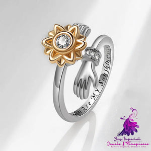 Fashion Adjustable Sunflower Rotating Ring