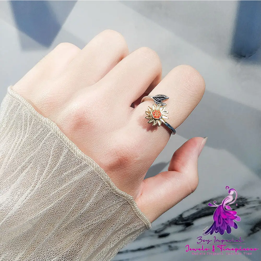 Fashion Adjustable Sunflower Rotating Ring