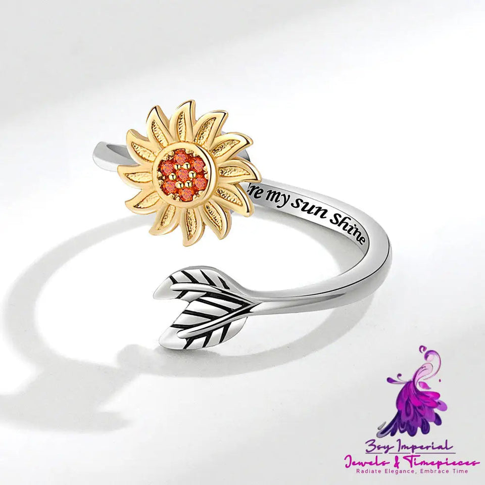 Fashion Adjustable Sunflower Rotating Ring