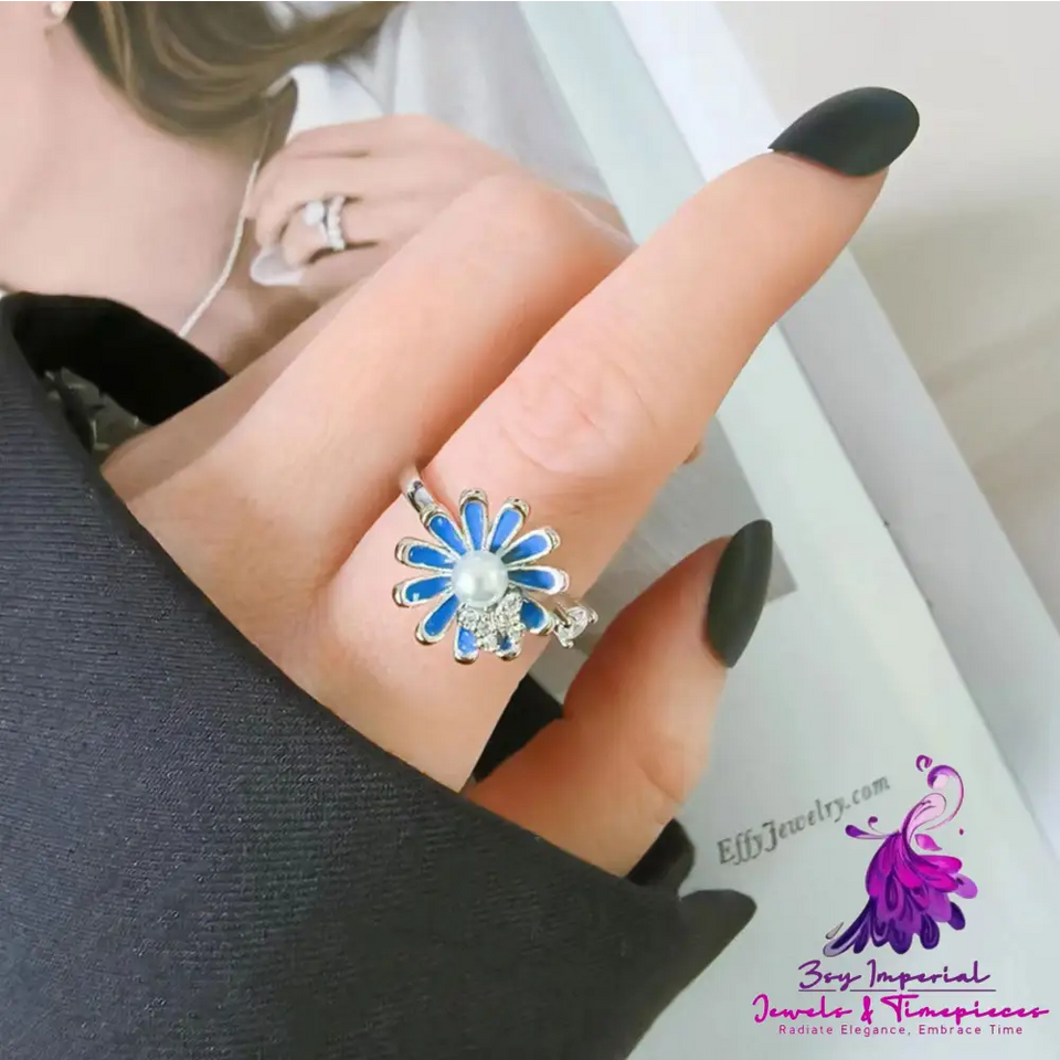 Fashion Adjustable Sunflower Rotating Ring