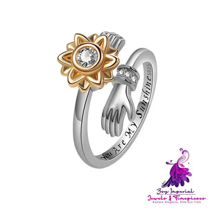 Fashion Adjustable Sunflower Rotating Ring