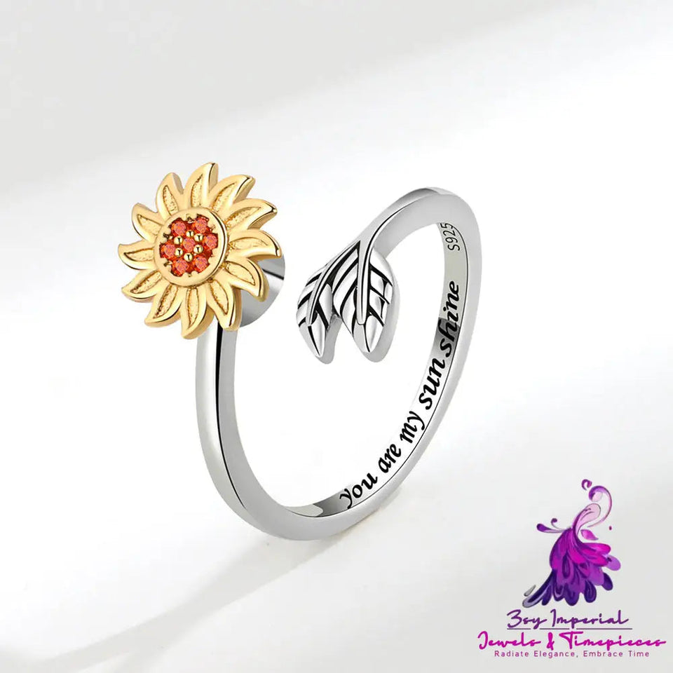 Fashion Adjustable Sunflower Rotating Ring