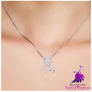 Hollow Out Bear Sterling Silver Necklace