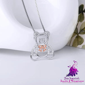 Hollow Out Bear Sterling Silver Necklace