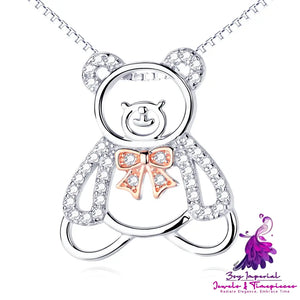 Hollow Out Bear Sterling Silver Necklace