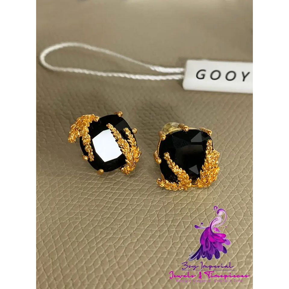 Light Luxury Black Gem Agate Earrings