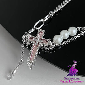 Mirror Cross Alloy Necklace