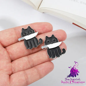 Cartoon Black Cat Alloy Letters Brooch