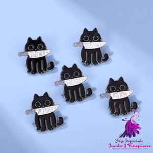 Cartoon Black Cat Alloy Letters Brooch