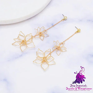 DIY Alloy Long Earrings Irregular Multi Layer Metal Hollow