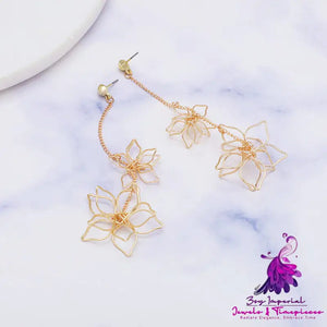 DIY Alloy Long Earrings Irregular Multi Layer Metal Hollow