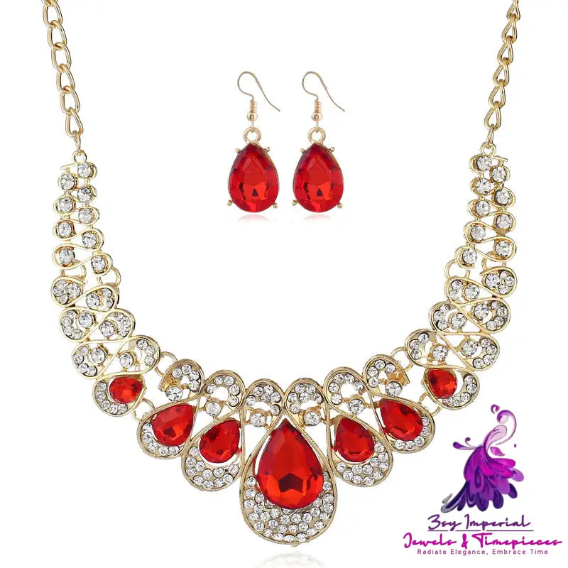 American Metal Gem Necklace Earrings Set