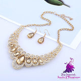 American Metal Gem Necklace Earrings Set