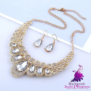 American Metal Gem Necklace Earrings Set