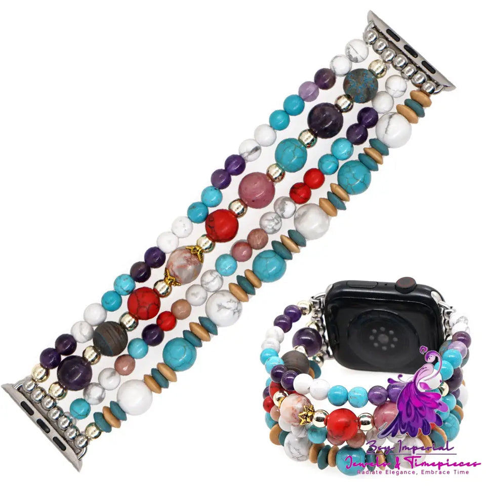 White Pine Turquoise Amethyst Bead Watch Strap