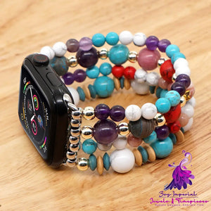 White Pine Turquoise Amethyst Bead Watch Strap