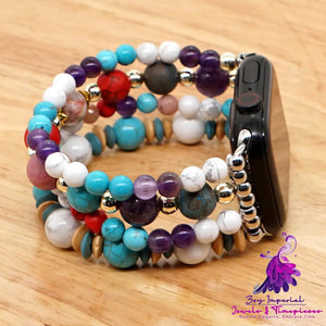 White Pine Turquoise Amethyst Bead Watch Strap