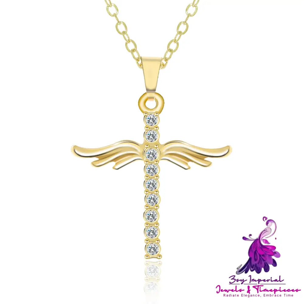 Cross Diamond Angel Wings Pendant