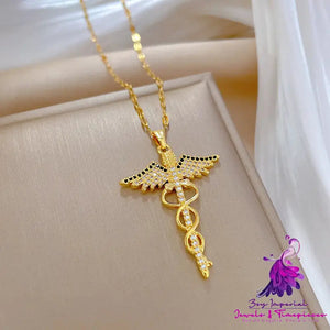 Rotating Dragonfly Snake Stick Angel Wings Necklace