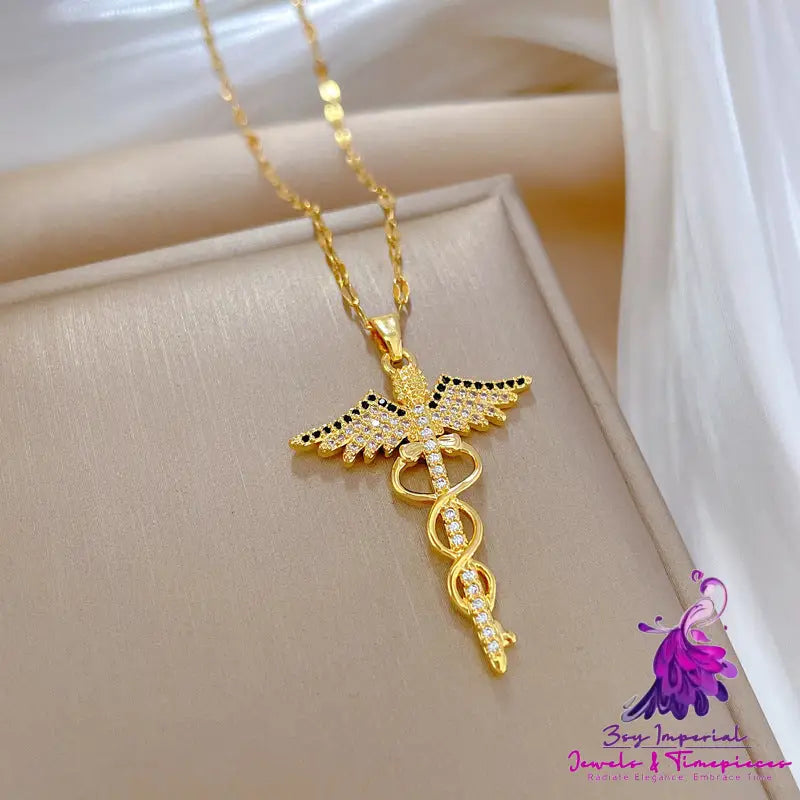 Rotating Dragonfly Snake Stick Angel Wings Necklace