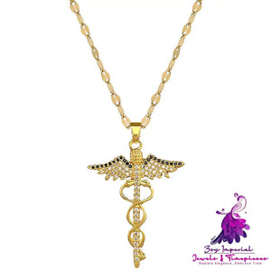 Rotating Dragonfly Snake Stick Angel Wings Necklace