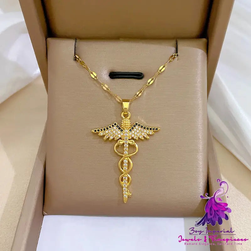 Rotating Dragonfly Snake Stick Angel Wings Necklace