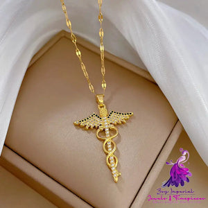 Rotating Dragonfly Snake Stick Angel Wings Necklace