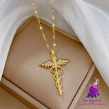 Rotating Dragonfly Snake Stick Angel Wings Necklace