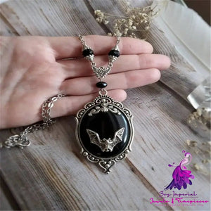 Halloween Animal Bat Black Gem Necklace