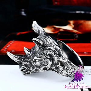 Men’s Stainless Steel Retro Animal Rhinoceros Head Ring