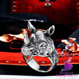 Men’s Stainless Steel Retro Animal Rhinoceros Head Ring