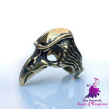 Men’s Halloween Antique Bronze Raven Bird Skull Ring