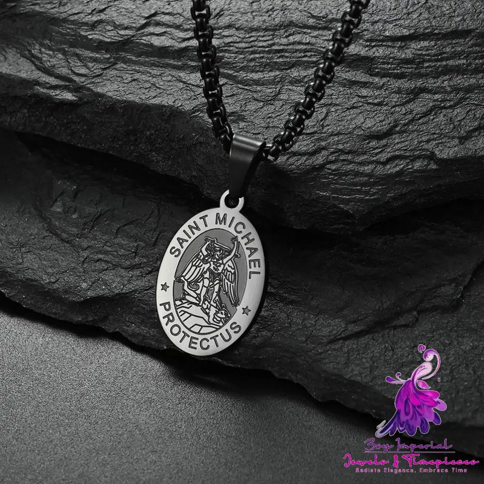 Titanium Steel Pendant Black Archangel Necklace