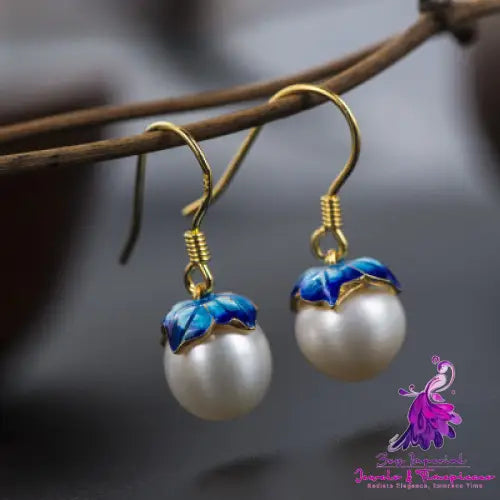 Cloisonne Pearl Earrings