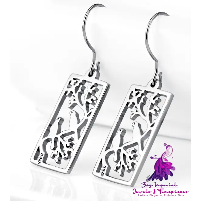 Hollow Out Bird Sterling Silver Earrings